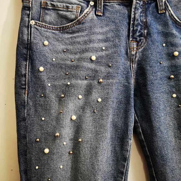 Mavi Women’s Tess Denim Skinny Distressed Jean With Faux Pearl Accent  SZ:27 - Picture 7 of 12